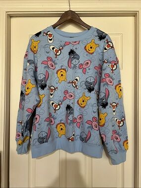 Disney Winnie the Pooh Character Print Light Blue Sweatshirt